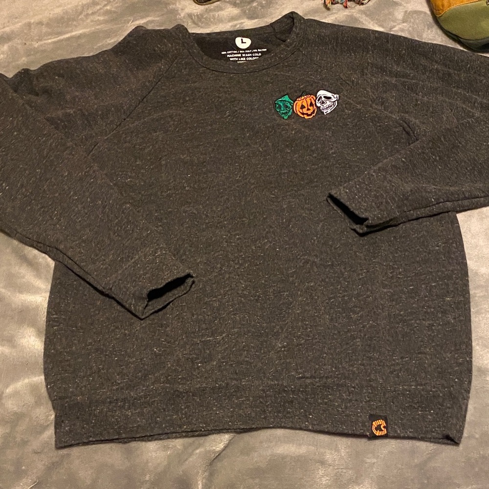 Gray Sweater with Halloween Embroidery